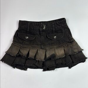 Cosmic Aura Western Brown Black Pleated Mini Skirt XS